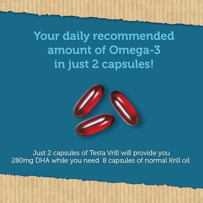 Testa Omega 3 Vegan Krill Supplement-1000mg 2 Times Omega-3, DHA, 60 Softgels