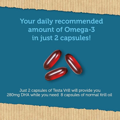 Testa Omega 3 Vegan Krill Supplement-1000mg 2 Times Omega-3, DHA, 60 Softgels