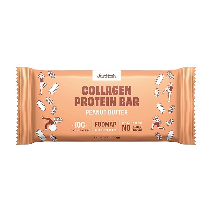 JustNosh Collagen Protein Bars, 10g Collagen, 16g Protein, Gluten Free, Dairy Free, FODMAP Friendly, Seed Oil Free Certified, Clean Ingredients | Peanut Butter (12 Pack)