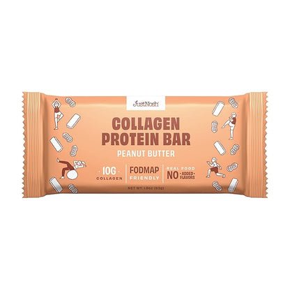 JustNosh Collagen Protein Bars, 10g Collagen, 16g Protein, Gluten Free, Dairy Free, FODMAP Friendly, Seed Oil Free Certified, Clean Ingredients | Peanut Butter (12 Pack)