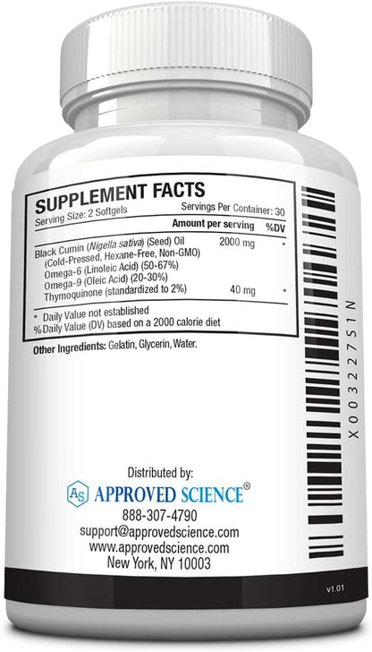 Approved Science Black Seed Oil 2% Thymoquinone 180 Softgels