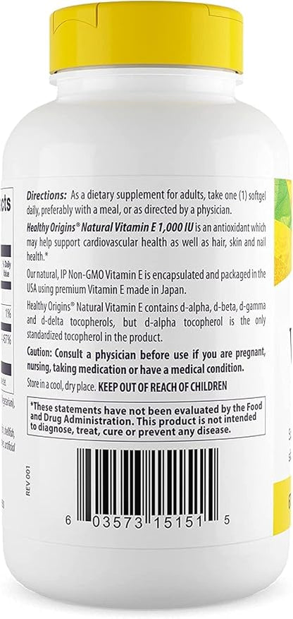 Healthy Origins Vitamin E, 1,000 IU 240 Softgels