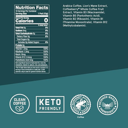 Bulletproof The High Achiever Single-Serve Pods, 10 count, Medium-Dark Roast Enhanced Coffee with Lion's Mane Mushroom, B Vitamins, and Adaptogens for Energy and Focus