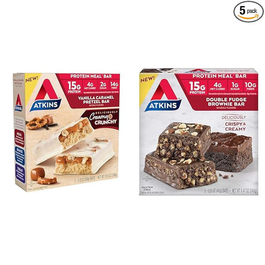 Atkins Vanilla Caramel Pretzel and Double 15g Protein, 2g and 1g Sugar, 5 Count