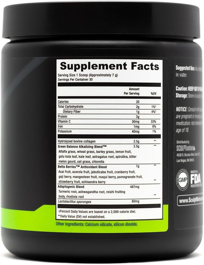 Sculpt Nation by V Shred Greens - Premium Greens Powder & Superfood Blend with Collagen to Support Skin, Digestion, and Energy - 30-Day Supply