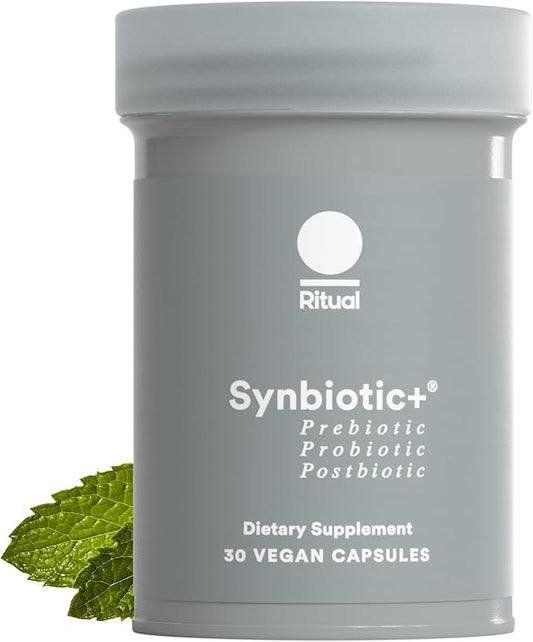 Ritual Synbiotic+ Prebiotic, Probiotic, Postbiotic, 3-in-1 Formula for Gut and Digestive Health, Regularity, Bloat, Immune Support, Vegan Delayed-Released Capsule, Probiotics for Women and Men, 30 Day