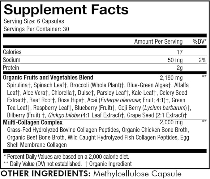 Codeage Multi Collagen Protein + Organic 21 Fruits 5 Types 180 Count