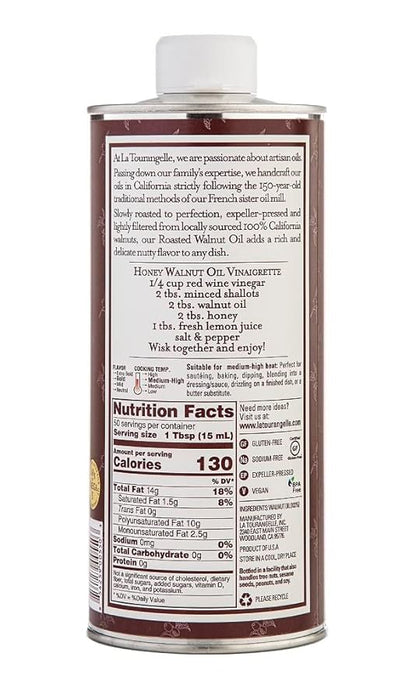 La Tourangelle, Roasted Walnut Oil, Plant-Based Source of Omega-3 Fatty Acid, Cooking, Baking, & Beauty, 25.4 Fl Oz