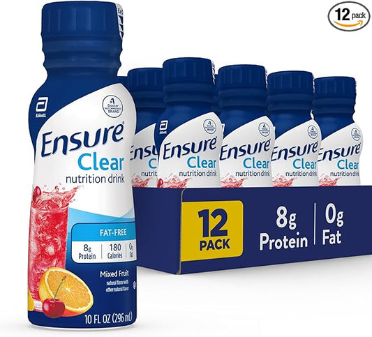 Ensure Clear Mixed Fruit Nutritional Drink | 8g Protein, 15 Vitamins & Minerals | Ready-to-Drink | Refreshing Taste | 10 fl oz -12 Pack