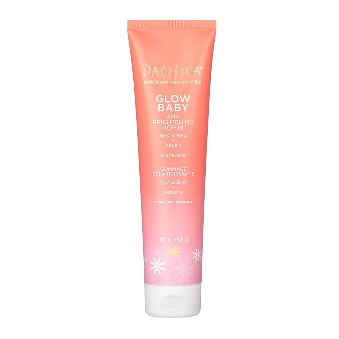 Pacifica Beauty Glow Baby Vitamin C Brightening Body Lotion and AHA Brightening Body Scrub Set, Bath and Body, Vitamin E, Kakadu, Moisturizing, Exfoliating, Hydrating, Vegan, 5 fl oz Each (Set of 2)