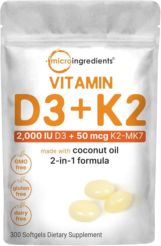 Vitamin D3 2,000 iu Plus K2 (MK-7) 50 50 mcg, 300 Virgin 2 in 1 Vitamins
