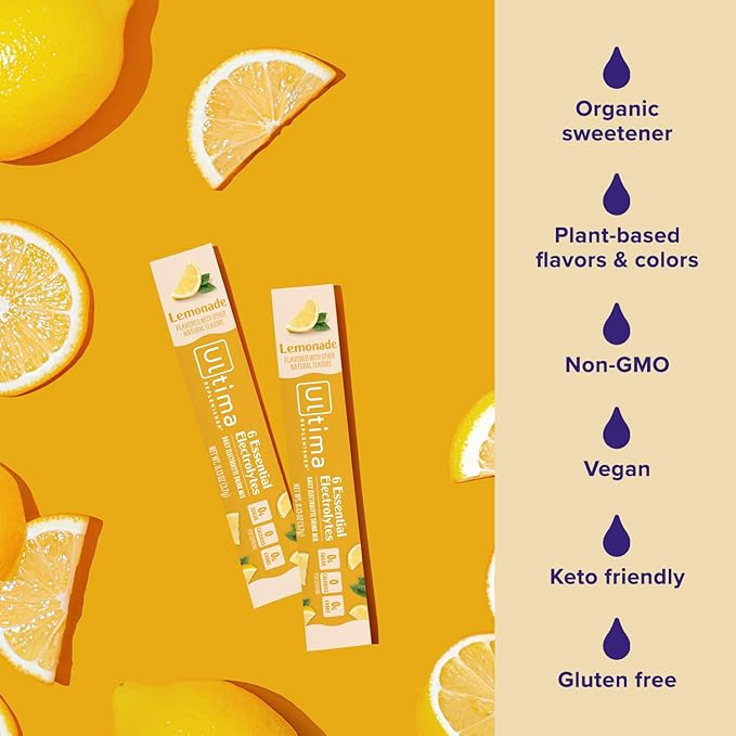 Ultima Replenisher Daily Electrolyte Powder Drink Mix – Lemonade, 20 Stickpacks – Hydration Packets with 6 Key Electrolytes and Trace Minerals – Keto Friendly, Vegan, Non-GMO and Sugar-Free