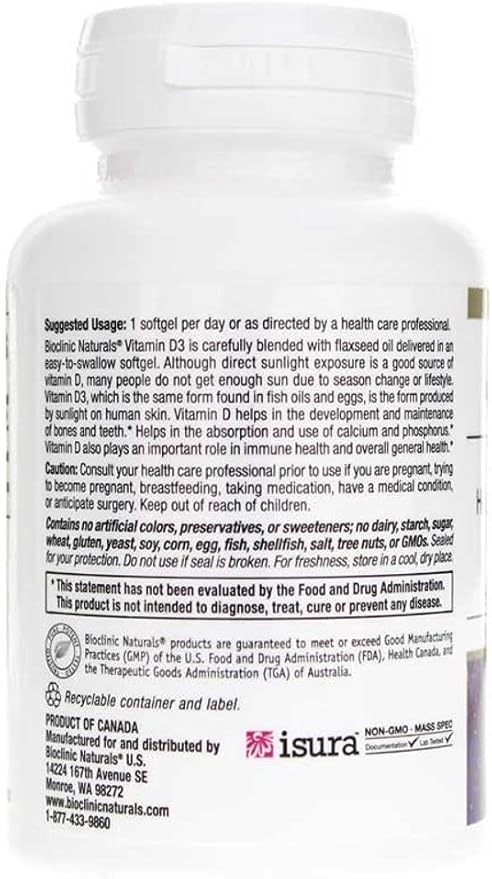 Bioclinic Naturals Vitamin D3 2,000 I.U. 180 Softgels