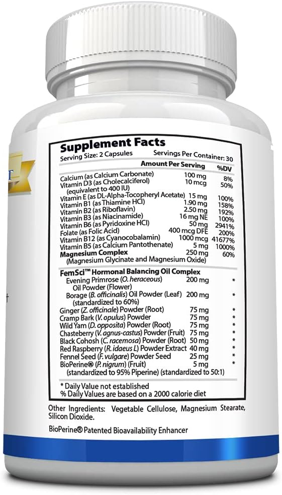 PMS Support - All Natural Hormonal Balance - Cycle Regulator, Mood and Energy Enhancer, Skin Support - Evening Primrose Oil, Calcium, Bioperine - 60 Capsules