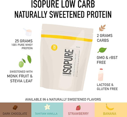 Isopure Low Carb 100% Pure Whey Isolate Protein Powder, Lactose Free, Gluten Free, With Vitamins, Tahitian Vanilla, 25g Protein Per Serving, 1 Lb, 14 Servings