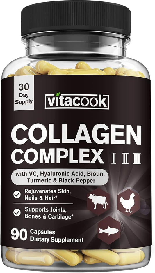 Collagen Peptides Complex, Type I, II, 2025 MG, 90 Caps