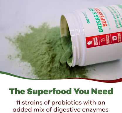 GOBIOTIX Super Greens and Reds Powder - Red and Green Superfood - Probiotic Supplement - Digestive Enzymes and Beet Root Powder - Organic Whole Foods Dietary Supplement (Pom Raspberry, 1 Pack)