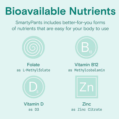 SmartyPants Organic Prenatal Vitamins for Women, 3 (ALA), D3, C, B12, B6, B6, Vitamin K2 & 120 Count (30 Day