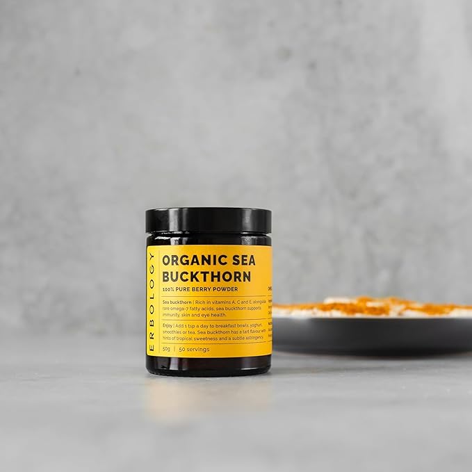Erbology Organic Sea Buckthorn Powder 1.8 oz 50 Servings Omega-7 (6.5%), (6.5%), Vitamin