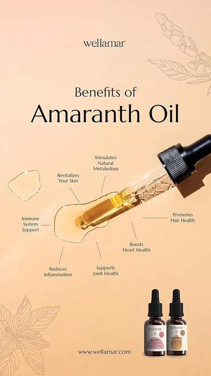 Wellamar - 100% Amaranth Oil Nourish - Natural Support for Skin, Hair & Nail - Strengthens Immunity and Metabolism - Antioxidant-Rich & High-Squalene Oil (1fl oz 30ml)