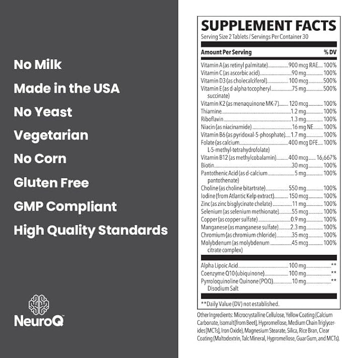 NeuroQ Daily Essentials Multivitamin CoQ10, Pantothenic 60 Capsules