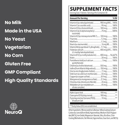 NeuroQ Daily Essentials Multivitamin CoQ10, Pantothenic 60 Capsules