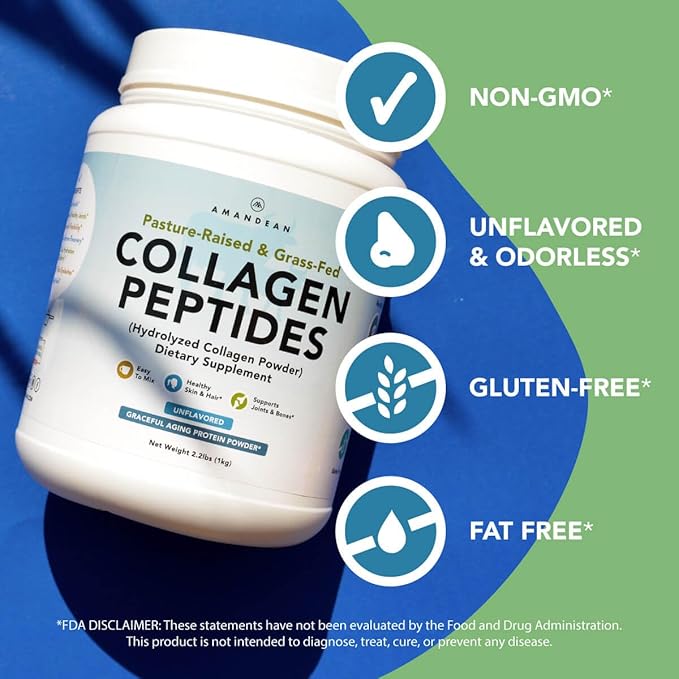 AMANDEAN Collagen Peptides Powder 1kg. Grass-Fed, 1 & 3. Agglomerated, 18 Amino