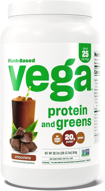 Vega Protein and Greens Protein Powder, Chocolate 20g Plant 1lbs (Packaging