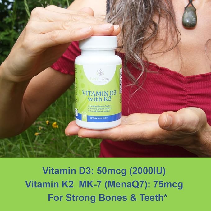 Vitamin D3 with K2 2000IU Supplement 90Count Chewable D3 50mcg 50mcg & K2 as MK-7 75mcg, 75mcg, Immune