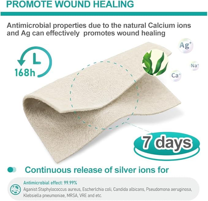 Dimora Upgrade Silver Calcium Alginate Wound Pads,4'' x 4'' Patches 5 Packs