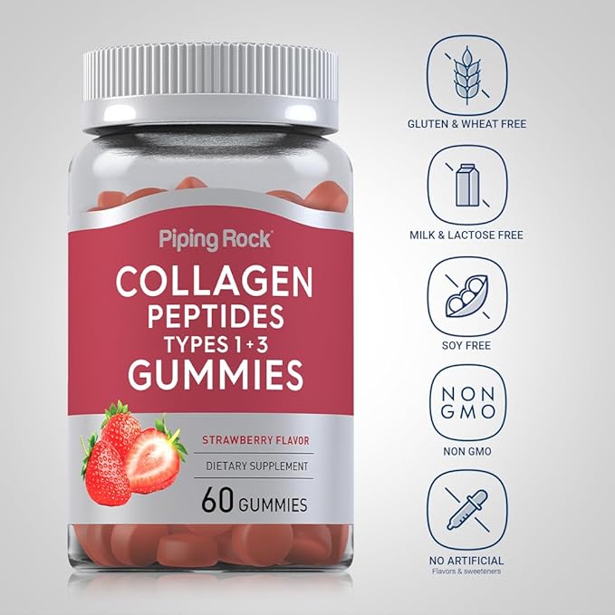 Piping Rock Collagen Peptides Gummies 60 Count 1 and 3 |