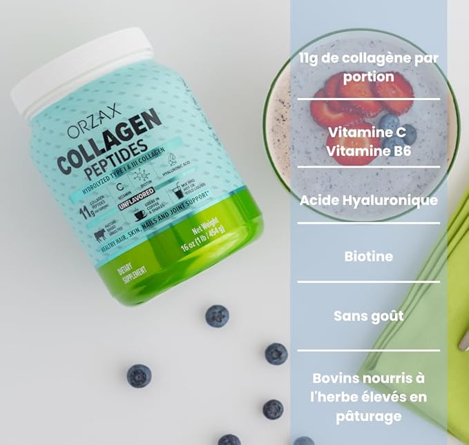 ORZAX Collagen Peptides Powder, 11g Collagen, 16 oz