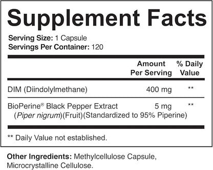 NutriFlair DIM Supplement 400mg with Bioperine, 120 Capsules - Diindolylmethane - Estrogen Metabolism Support & Hormone Balance, Menopause, PCOS, Acne and Skin Care for Men & Women - Compare to 300mg