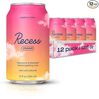 Recess Mood Magnesium Supplement Drink Calming 12 Ounce, 12 (Raspberry 12 Pack)