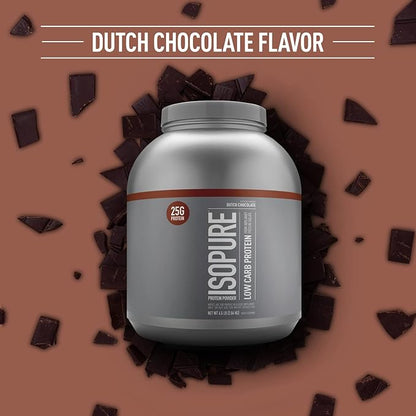 Isopure Low Carb 100% Pure Whey Isolate Protein Powder, Lactose Free, Gluten Free, With Vitamins, Dutch Chocolate, 25g Protein Per Serving, 4.5 Lbs, 62 Servings