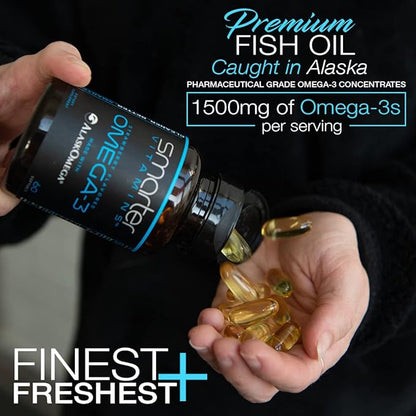 (5 Pack) Smarter Omega 3 Fish Oil, Berry Flavor, Burpless, Tasteless, 2000mg, Potent Triple Strength DHA EPA Brain Omega-3, Joint & Heart Support, Made with AlaskOmega®