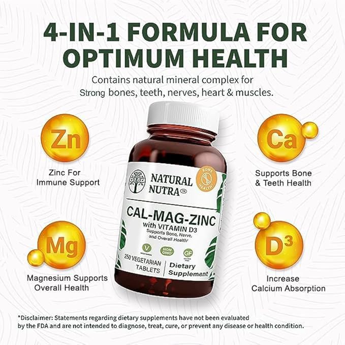 Natural Nutra Calcium Magnesium Zinc Supplement D3 for 250 Count 2)