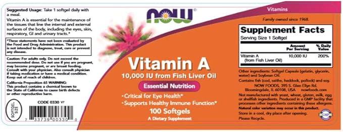 Now Foods, Vitamin A, 10,000 IU, 100 Softgels