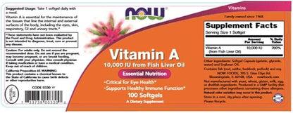 Now Foods, Vitamin A, 10,000 IU, 100 Softgels