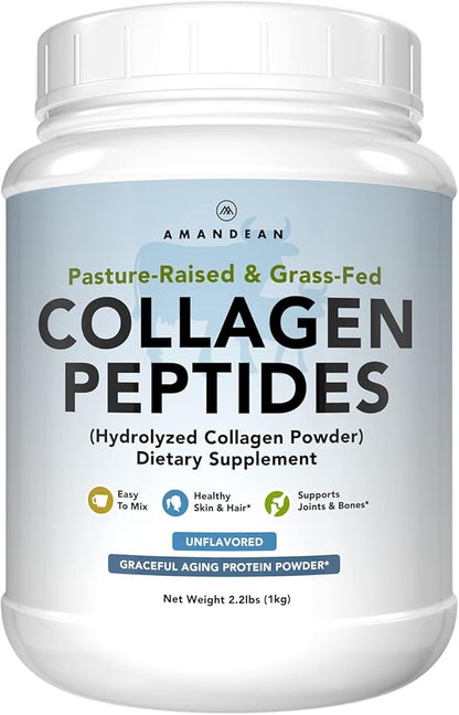 AMANDEAN Collagen Peptides Powder 1kg. Grass-Fed, 1 & 3. Agglomerated, 18 Amino