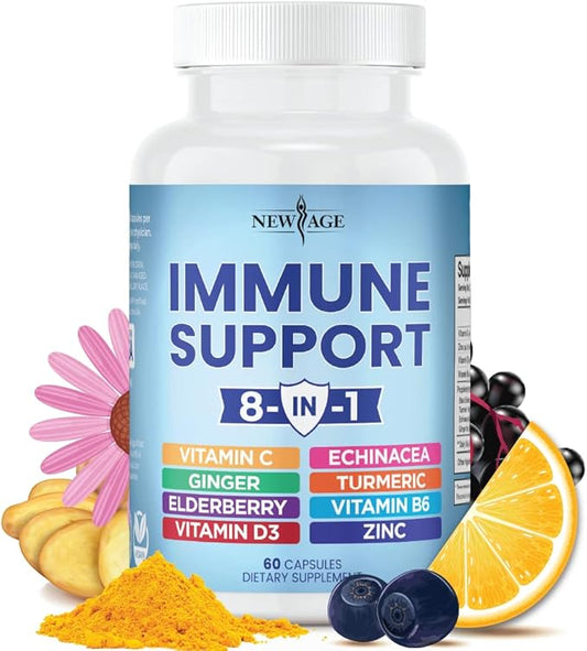 8 in 1 Immune Support Booster 50mg, Vitamin 5000 IU, B6, Elderberry 60 Count 1)
