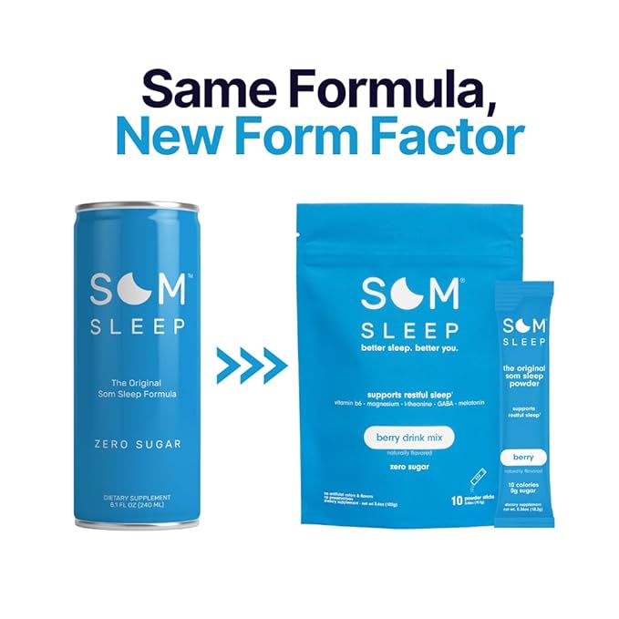 Som Sleep, Calm Sleep Powder Drink 3mg Melatonin, B6, L-Theanine 30-Pack