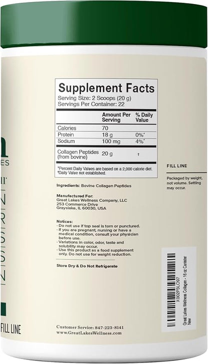 Great Lakes Wellness Collagen Peptides Powder 16oz -