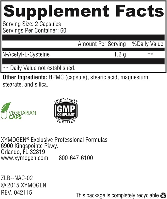 XYMOGEN NAC N-Acetyl-Cysteine 600mg (120 Capsules)