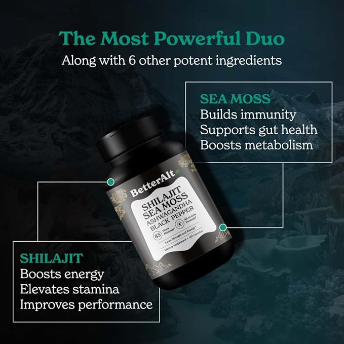 Shilajit Capsules with Sea Moss, Ashwagandha 10 in 1 Supplemet 60 Servings, 120 Capsules