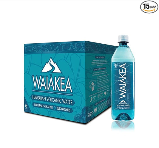 Waiākea - Hawaiian Volcanic Water - Naturally Alkaline Water - pH Range 7.6 to 8.2 - All Natural Minerals & Electrolytes - 100% Recycled Water Bottles - Bottled Water 15 Pack - 23.7 Fl Oz, 700 mL
