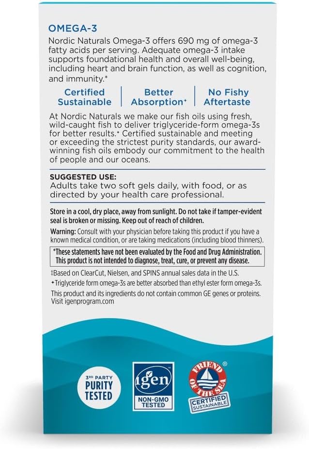 Nordic Naturals Omega-3, Lemon Flavor - 180 Soft Gels - 690 mg Omega-3 - Fish Oil - EPA & DHA - Immune Support, Brain & Heart Health, Optimal Wellness - Non-GMO - 90 Servings