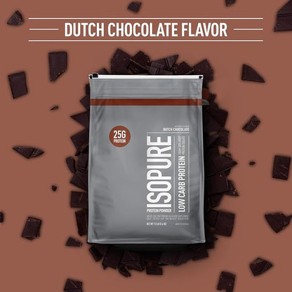 Isopure Low Carb 100% Pure Whey Isolate Protein Powder, Lactose Free, Gluten Free, With Vitamins, Dutch Chocolate, 25g Protein Per Serving, 7.5 Lbs, 103 Servings