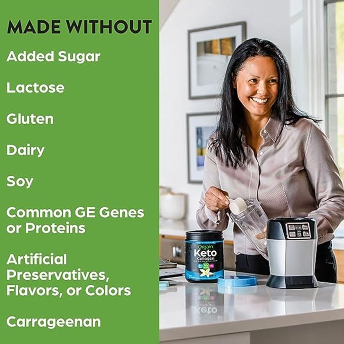 Orgain Keto Collagen Protein Powder, Vanilla 10g Grass 5g MCT 0.88lb