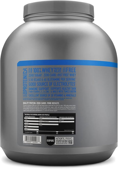 Isopure Zero Carb 100% Pure Whey Isolate Protein Powder, Lactose Free, Gluten Free, With Vitamins, Creamy Vanilla, 25g Protein Per Serving, 4.5 Lbs, 66 Servings